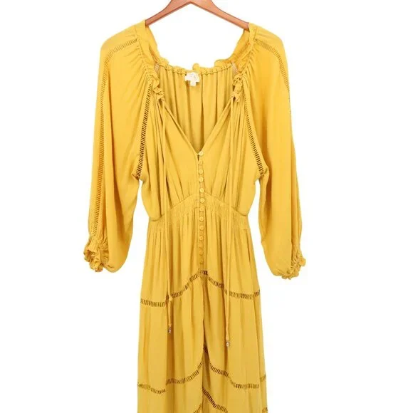 Anthropologie En Elly Sunset Tiered Golden Yellow Maxi Dress S - Picture 5 of 10
